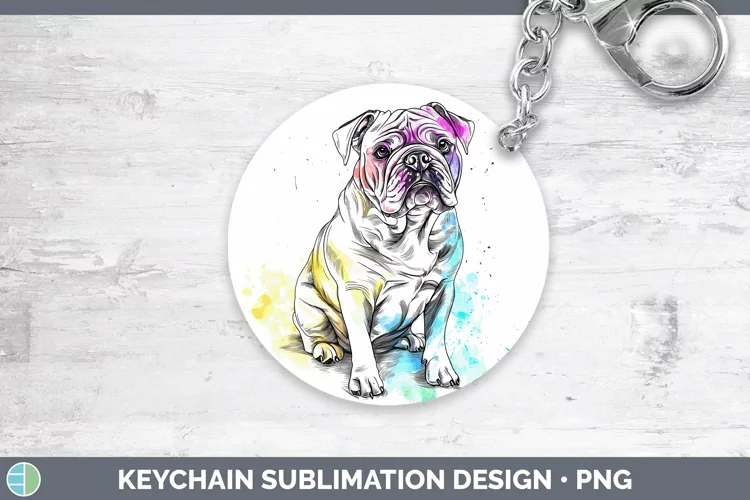 Watercolor Splash Bulldog Keychain Sublimation Keyring Desig