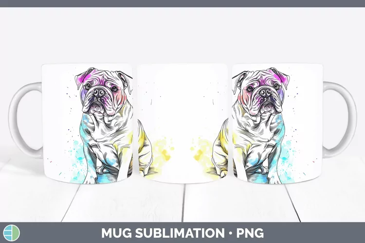 Watercolor Splash Bulldog Mug Wrap Sublimation Coffee Cup De