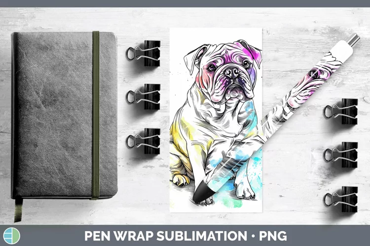 Watercolor Splash Bulldog Pen Wrap Sublimation Pen Designs