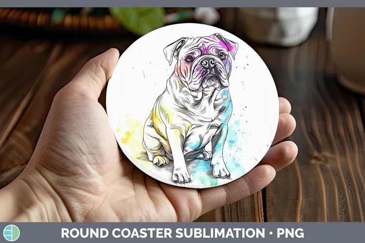Watercolor Splash Bulldog Round Coaster Sublimation Coaster