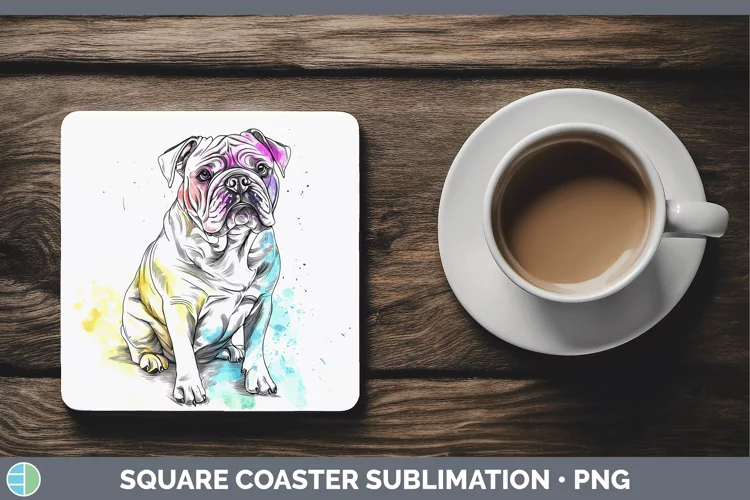 Watercolor Splash Bulldog Square Coaster Sublimation Coaster