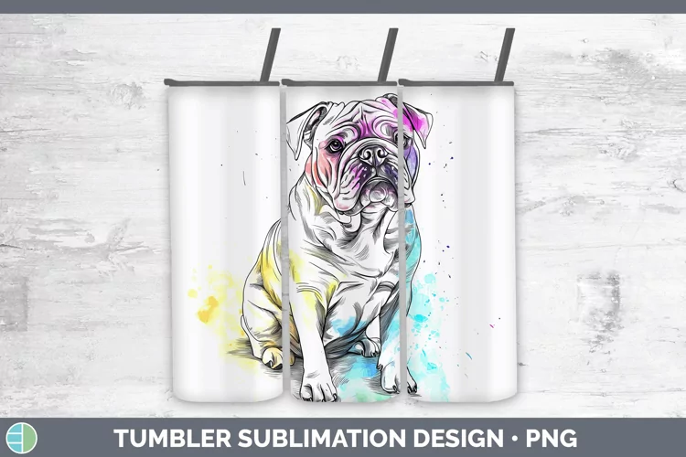 Watercolor Splash Bulldog Tumbler Sublimation 20 oz Skinny T