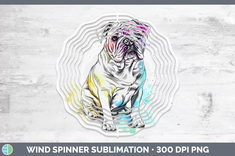Watercolor Splash Bulldog Wind Spinner Sublimation Spinner D