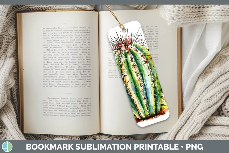 Watercolor Splash Cactus Bookmark Sublimation Printable Desi
