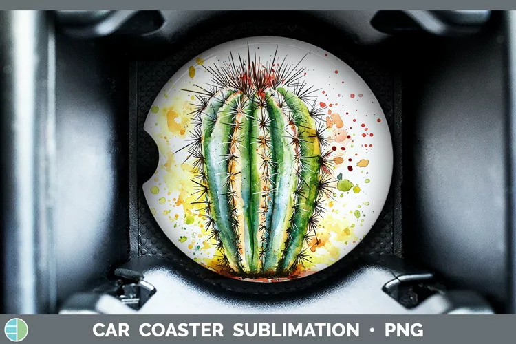 Watercolor Splash Cactus Car Coaster Sublimation Designs