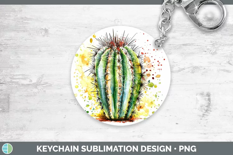 Watercolor Splash Cactus Keychain Sublimation Keyring Design