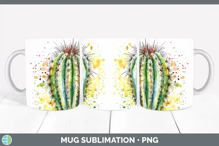 Watercolor Splash Cactus Mug Wrap Sublimation Coffee Cup Des