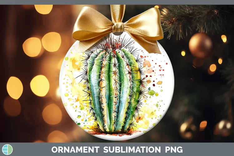 Watercolor Splash Cactus Ornament Sublimation Bauble Designs