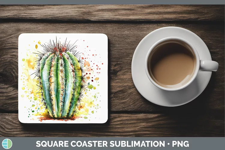 Watercolor Splash Cactus Square Coaster Sublimation Coaster