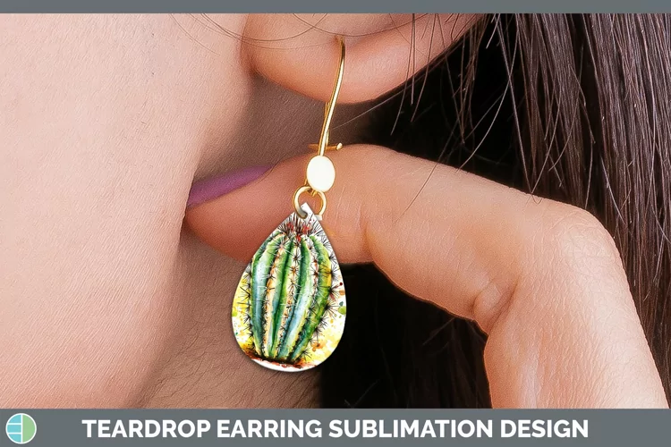 Watercolor Splash Cactus Teardrop Earrings Sublimation Earri