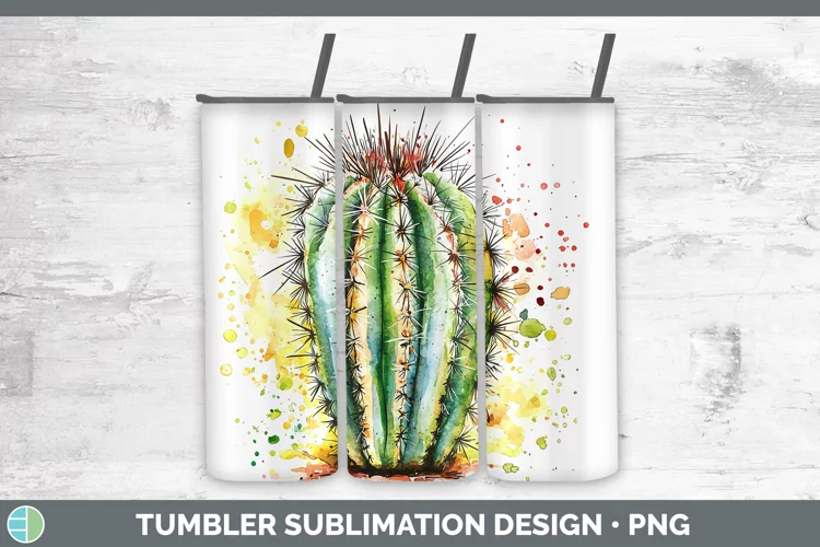 Watercolor Splash Cactus Tumbler Sublimation 20 oz Skinny Tu