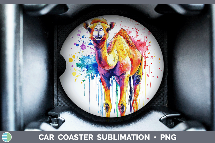 Watercolor Splash Camel Car Coaster Sublimation Designs