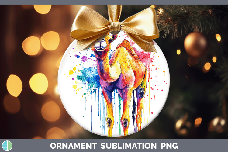 Watercolor Splash Camel Ornament Sublimation Bauble Designs