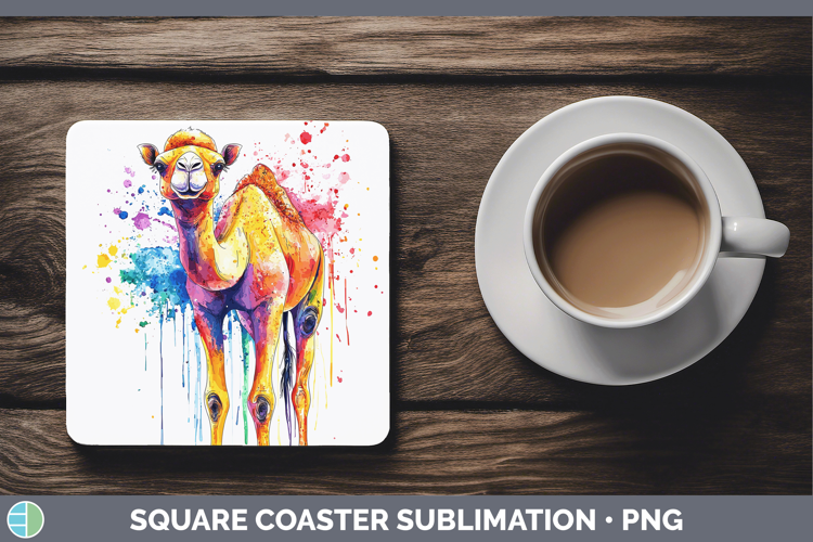 Watercolor Splash Camel Square Coaster Sublimation Coaster D