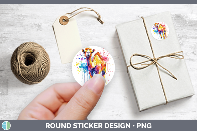 Watercolor Splash Camel Stickers | Round Labels Designs