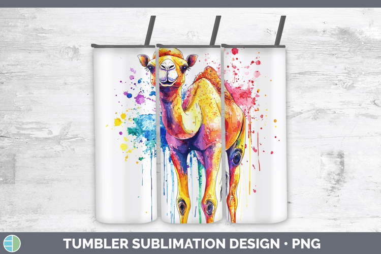 Watercolor Splash Camel Tumbler Sublimation 20 oz Skinny Tum