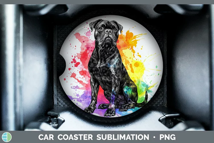 Watercolor Splash Cane Corso Car Coaster Sublimation Design