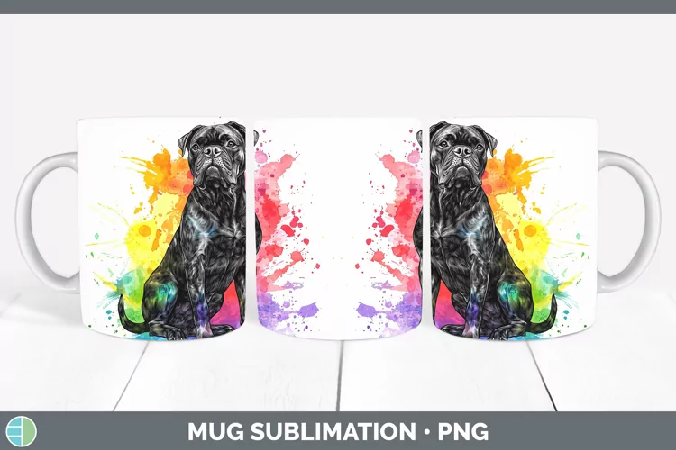 Watercolor Splash Cane Corso Mug Wrap Sublimation Coffee Cup