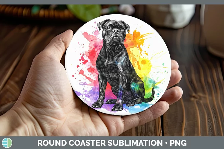 Watercolor Splash Cane Corso Round Coaster Sublimation Coast