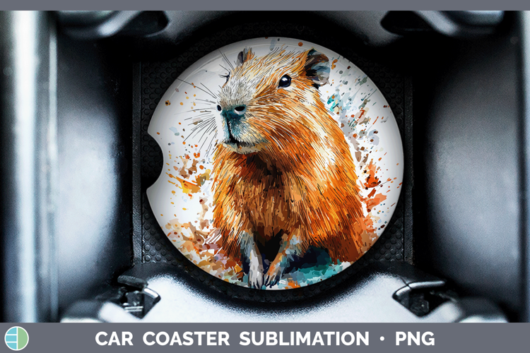 Watercolor Splash Capybara Car Coaster Sublimation Designs
