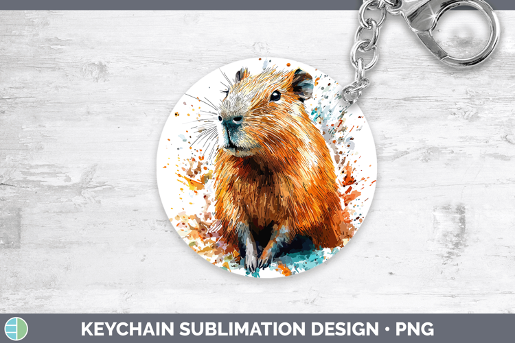 Watercolor Splash Capybara Keychain Sublimation Keyring Desi
