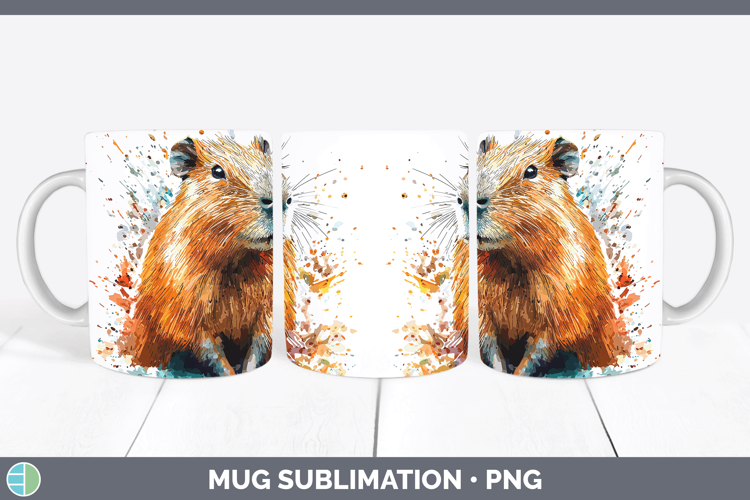 Watercolor Splash Capybara Mug Wrap Sublimation Coffee Cup D