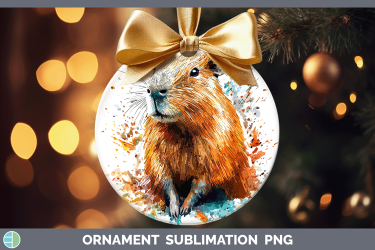 Watercolor Splash Capybara Ornament Sublimation Bauble Desig