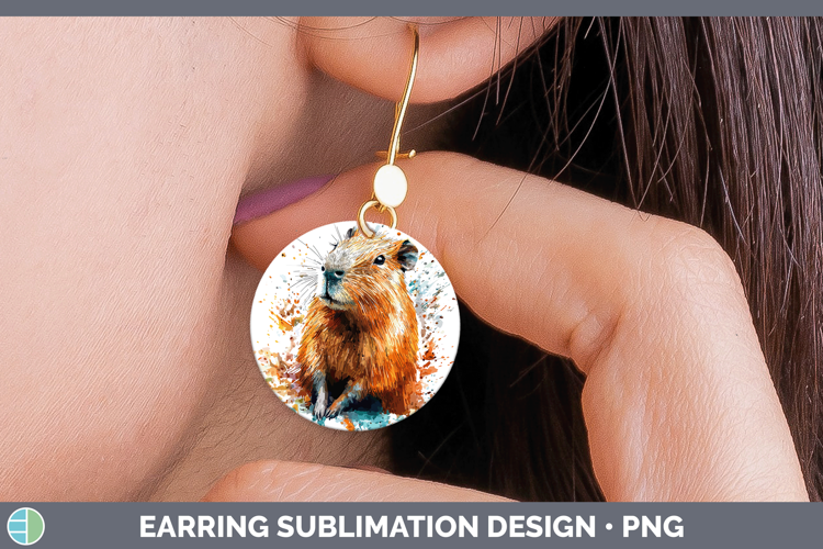 Watercolor Splash Capybara Round Earrings Sublimation Earrin
