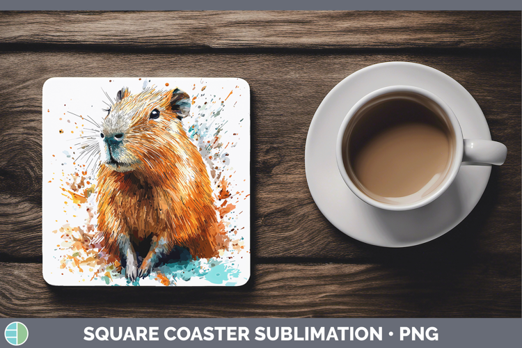 Watercolor Splash Capybara Square Coaster Sublimation Coaste