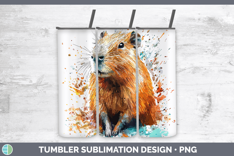 Watercolor Splash Capybara Tumbler Sublimation 20 oz Skinny