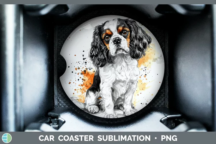 Watercolor Splash Cavalier King Charles Spaniel Car Coaster