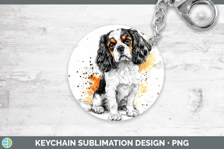 Watercolor Splash Cavalier King Charles Spaniel Keychain Sub