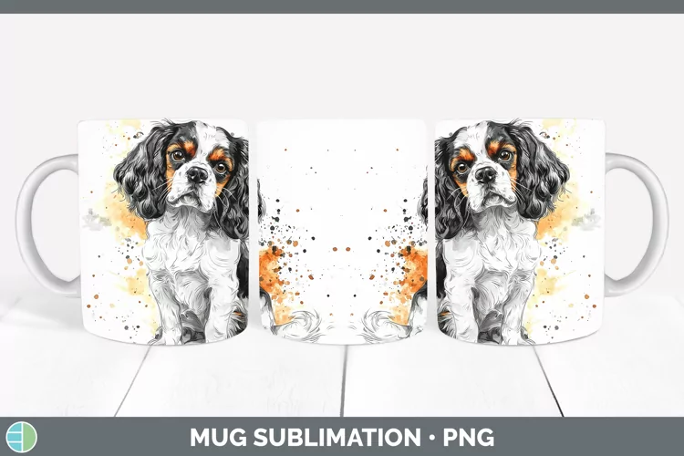 Watercolor Splash Cavalier King Charles Spaniel Mug Wrap Sub
