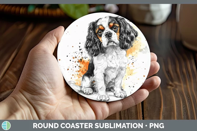 Watercolor Splash Cavalier King Charles Spaniel Round Coaste