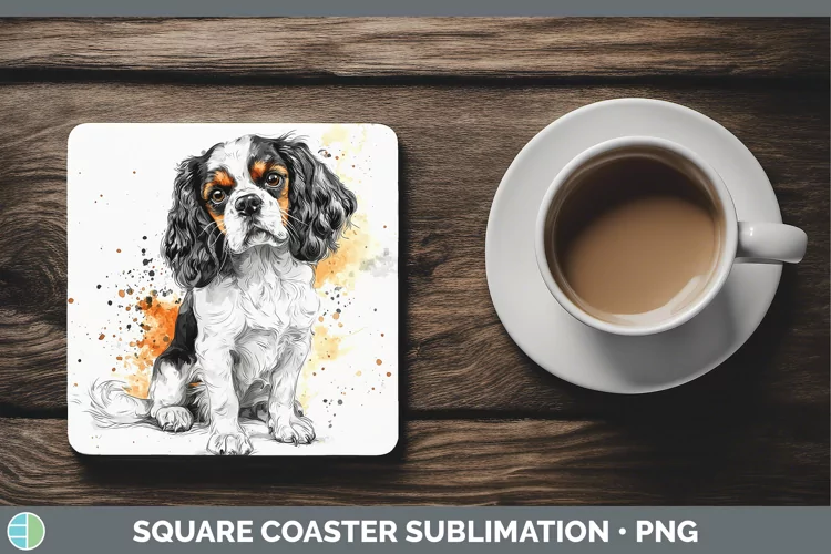Watercolor Splash Cavalier King Charles Spaniel Square Coast
