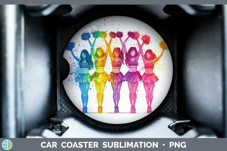 Watercolor Splash Cheerleaders Car Coaster Sublimation Desi