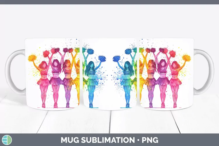 Watercolor Splash Cheerleaders Mug Wrap Sublimation Coffee C