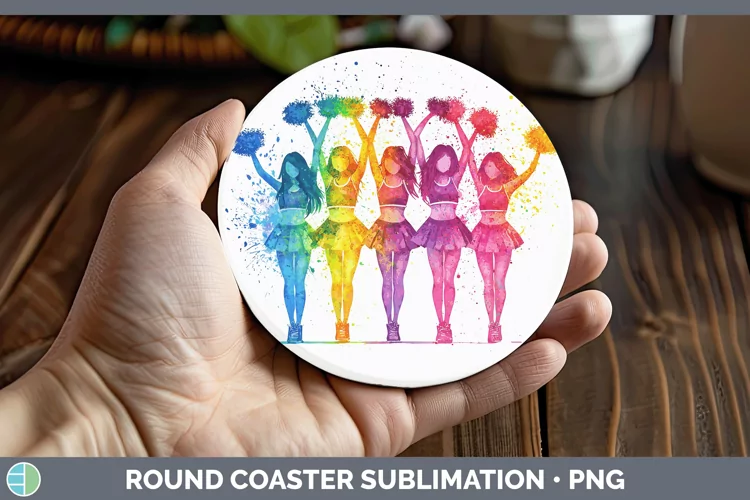 Watercolor Splash Cheerleaders Round Coaster Sublimation Coa