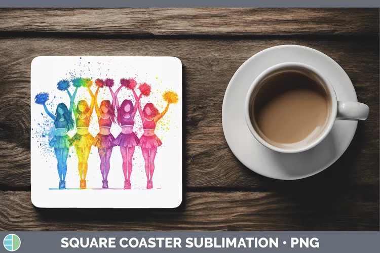 Watercolor Splash Cheerleaders Square Coaster Sublimation Co