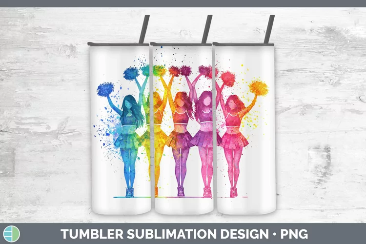 Watercolor Splash Cheerleaders Tumbler Sublimation 20 oz Ski