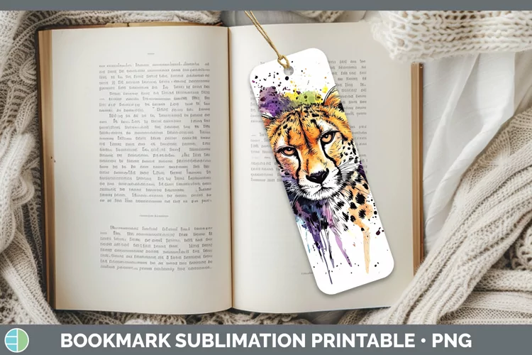Watercolor Splash Cheetah Bookmark Sublimation Printable Des