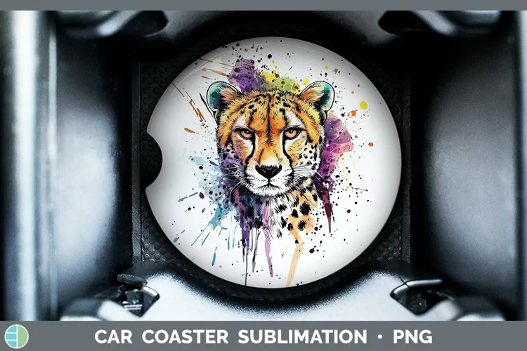 Watercolor Splash Cheetah Car Coaster Sublimation Designs