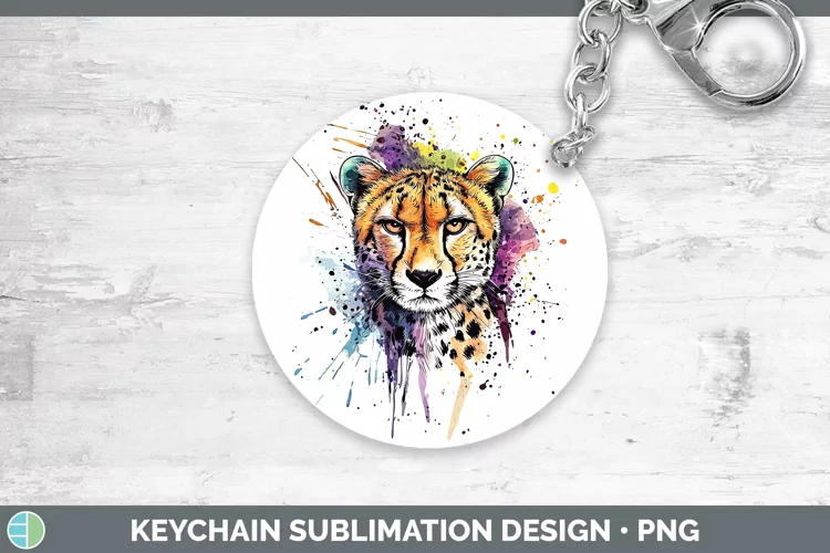 Watercolor Splash Cheetah Keychain Sublimation Keyring Desig