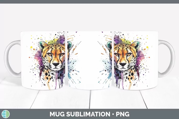 Watercolor Splash Cheetah Mug Wrap Sublimation Coffee Cup De