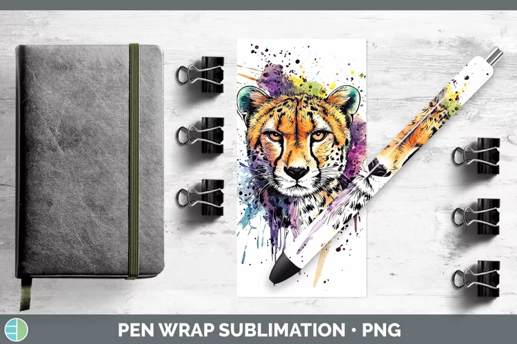 Watercolor Splash Cheetah Pen Wrap Sublimation Pen Designs