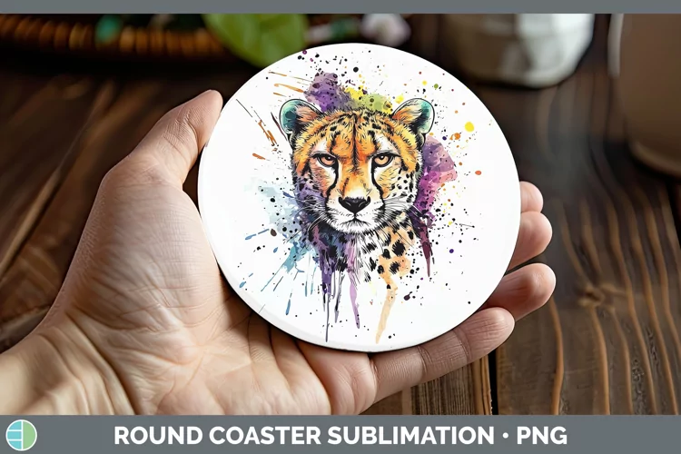 Watercolor Splash Cheetah Round Coaster Sublimation Coaster