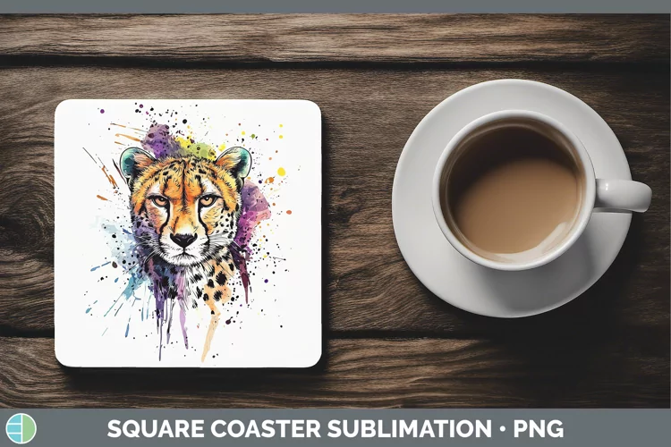Watercolor Splash Cheetah Square Coaster Sublimation Coaster