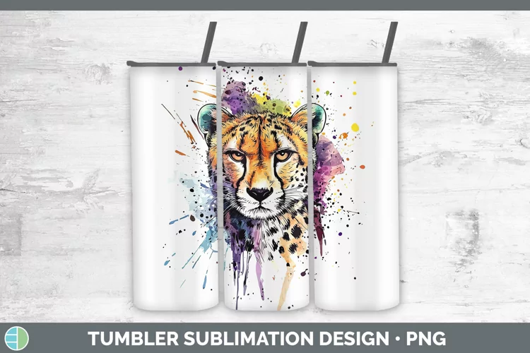 Watercolor Splash Cheetah Tumbler Sublimation 20 oz Skinny T