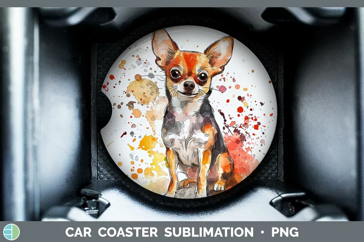 Watercolor Splash Chihuahua Car Coaster Sublimation Designs