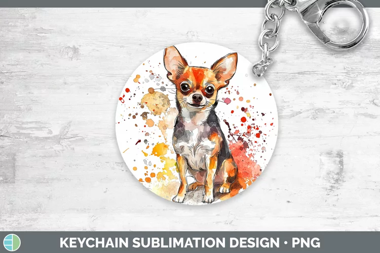 Watercolor Splash Chihuahua Keychain Sublimation Keyring Des